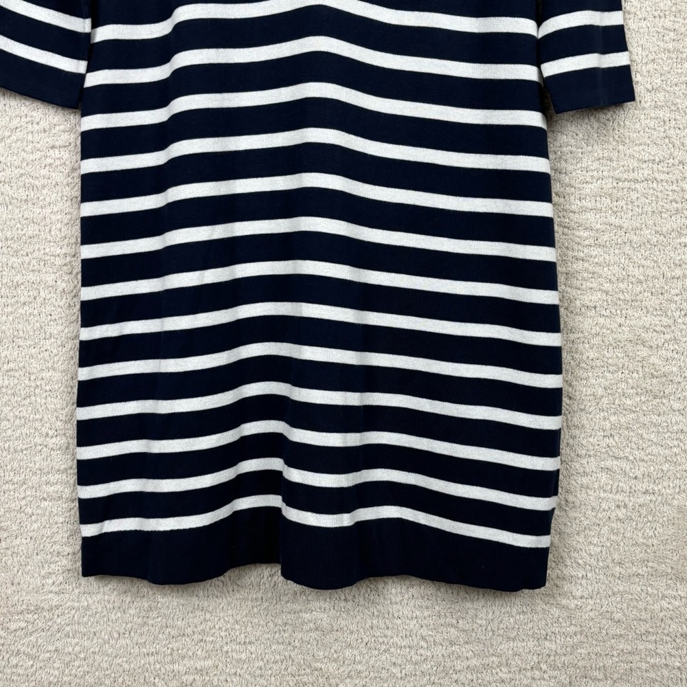 J. McLaughlin Dress Women M Navy White Stripe Merilee 3/4 Sleeve Mock Neck Swing - Picture 5 of 14